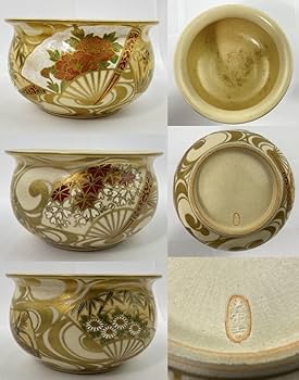 茶道　色絵仁清羽子板　香合　清閑寺窯　祥平 Amazon.co.jp: TM/清閑寺窯 杉田祥平造 色絵仁清波に扇面画 皆具